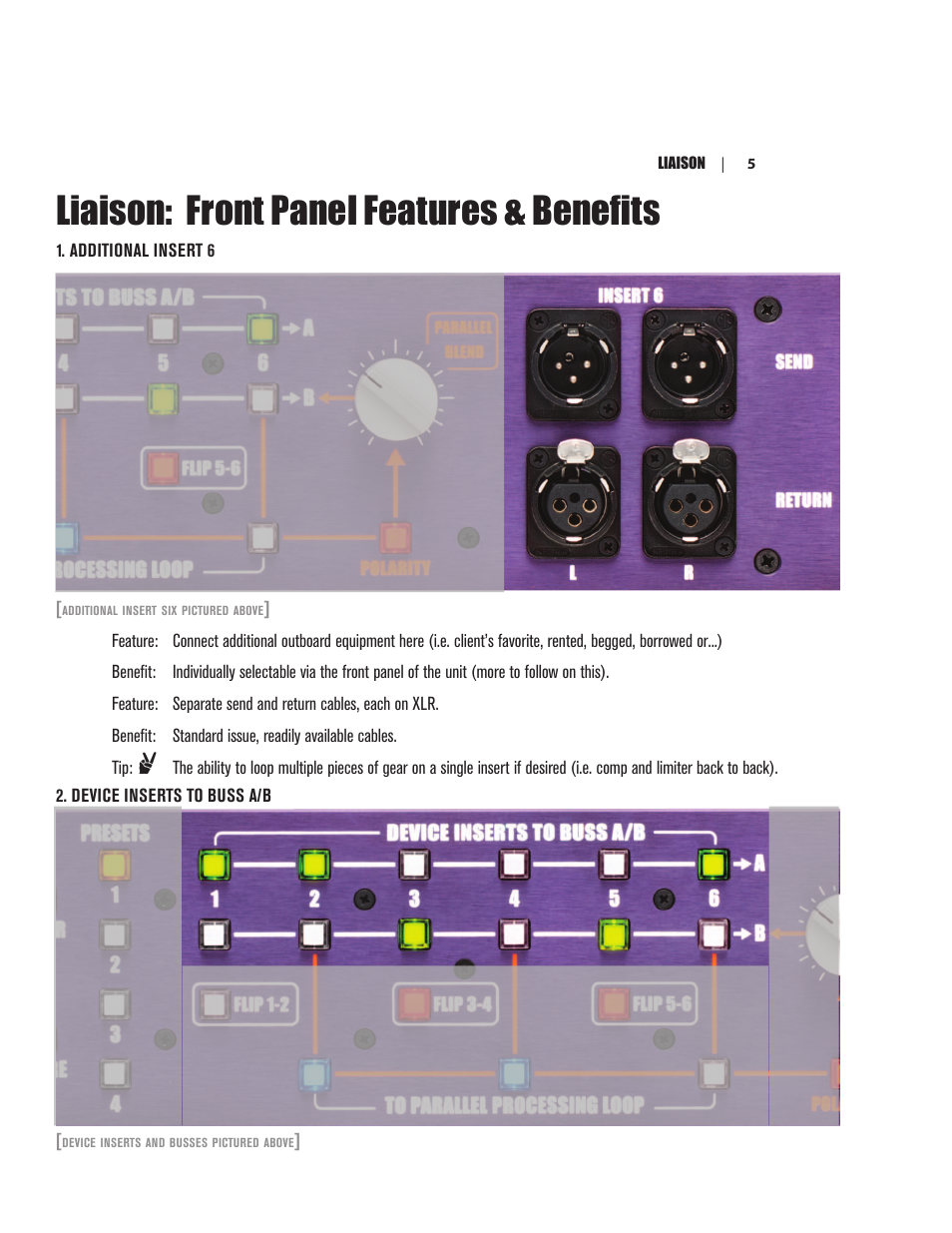 Liaison: front panel features & benefits | Dangerous Music Liaison User Manual | Page 10 / 24