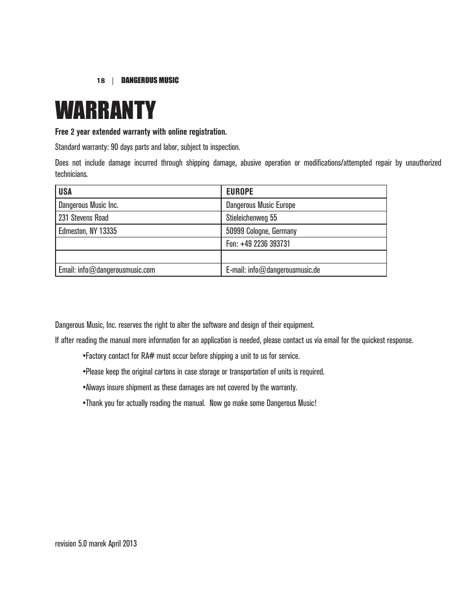 Warranty | Dangerous Music Liaison User Manual | Page 23 / 24