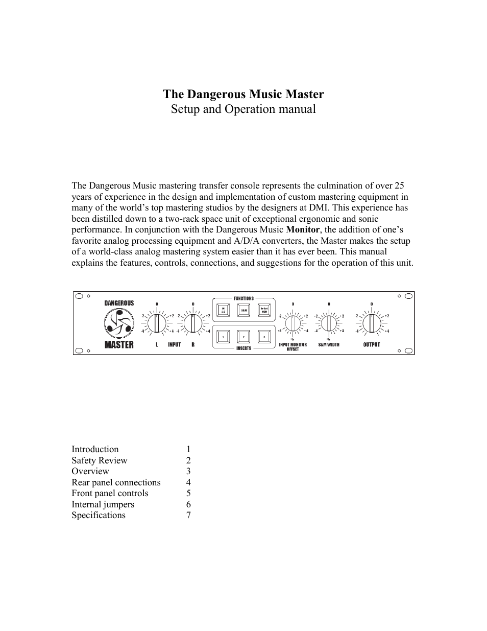 Dangerous Music Master User Manual | 7 pages