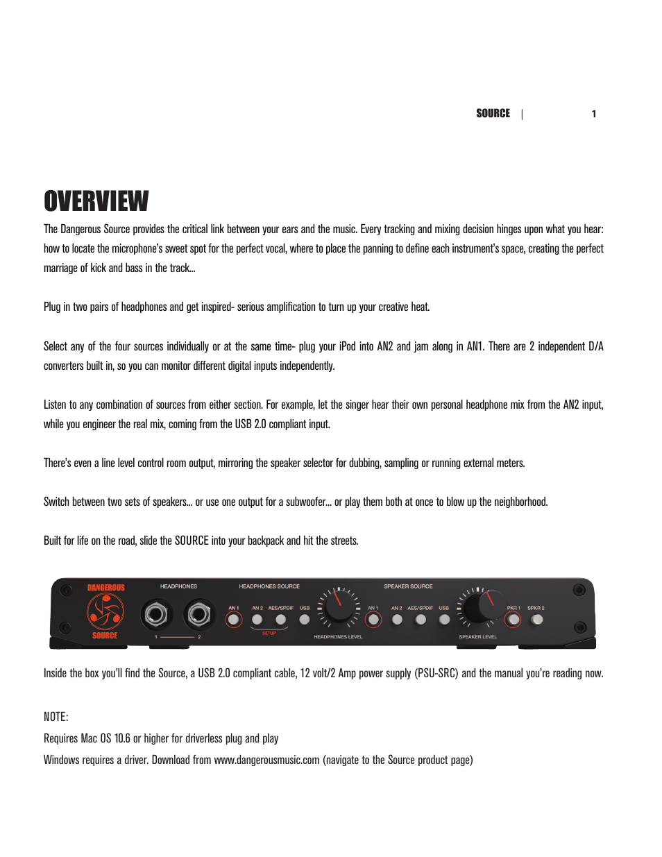Overview | Dangerous Music Source User Manual | Page 5 / 20