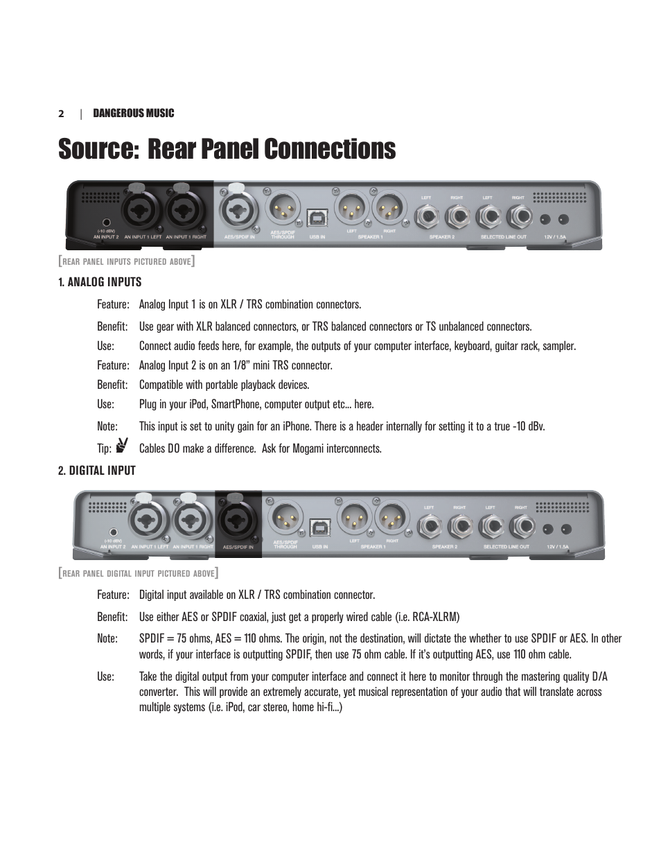 Source: rear panel connections | Dangerous Music Source User Manual | Page 6 / 20