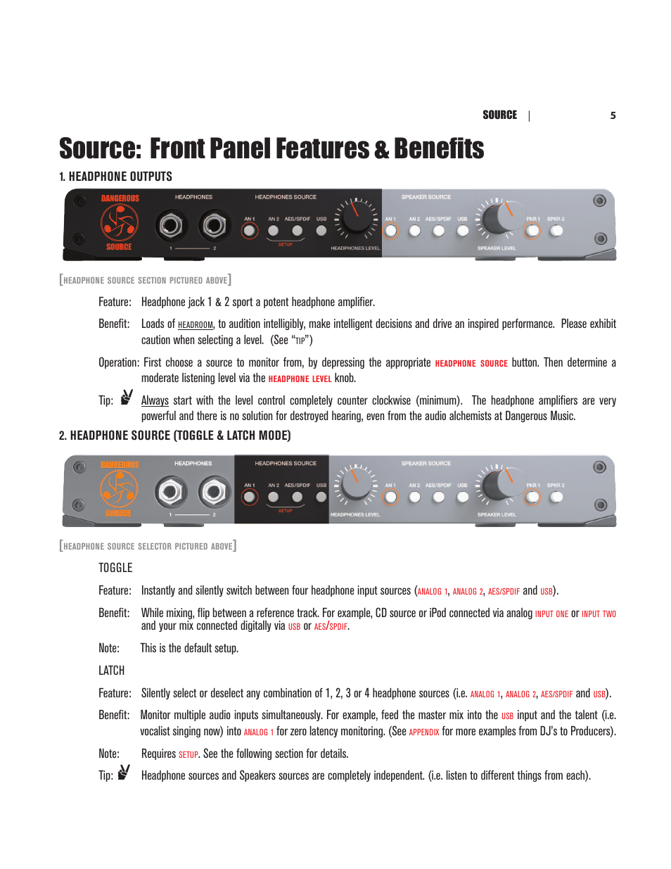 Source: front panel features & benefits | Dangerous Music Source User Manual | Page 9 / 20