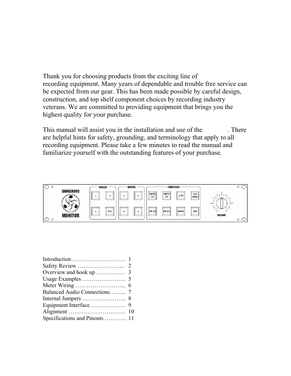 Dangerous Music Monitor User Manual | 11 pages