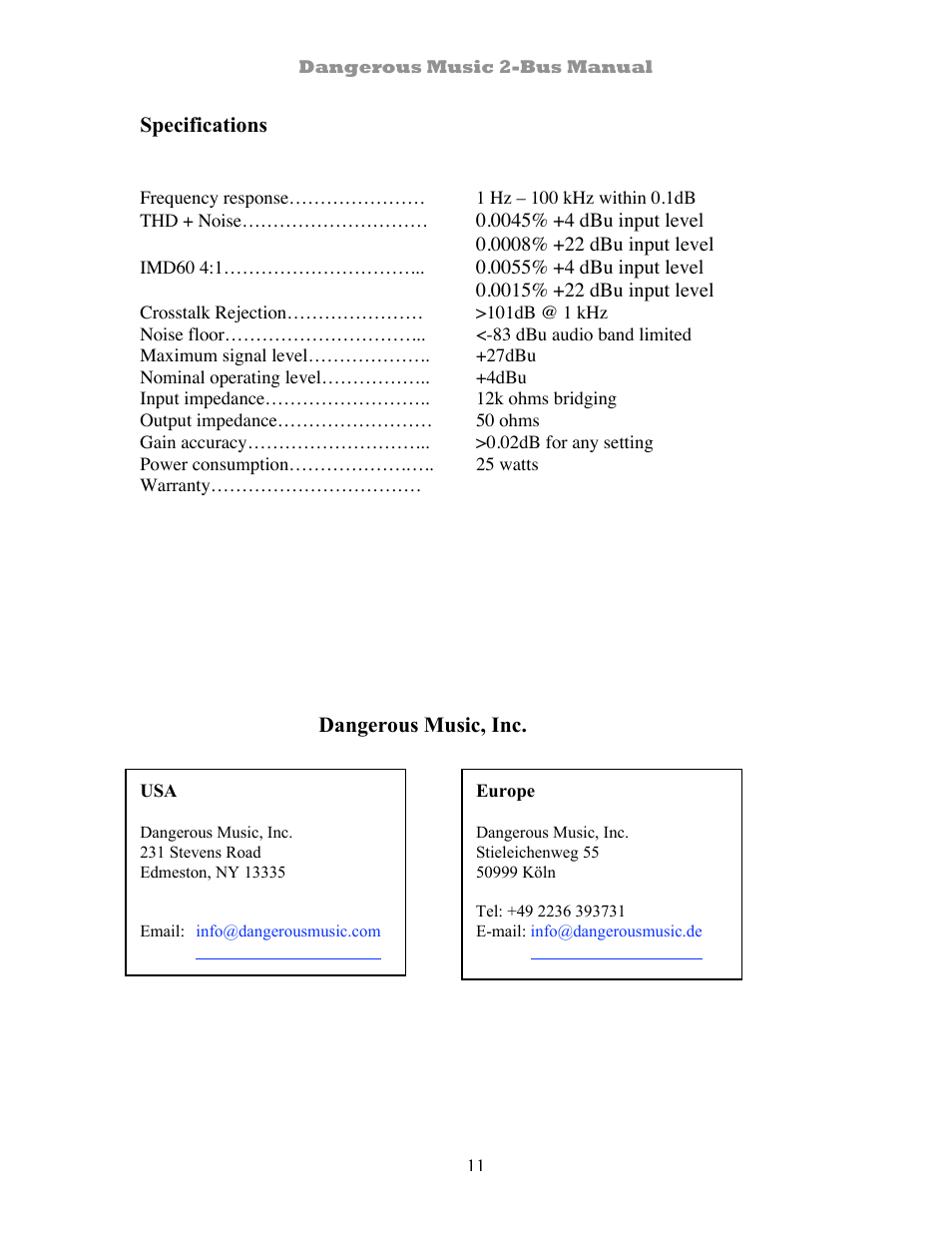 Dangerous Music 2-Bus User Manual | Page 11 / 11