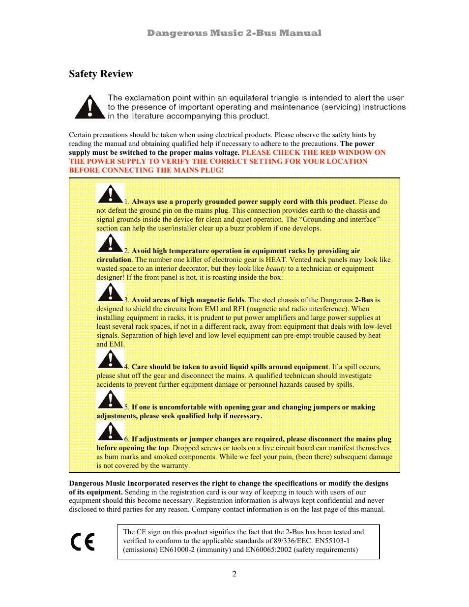 Safety review | Dangerous Music 2-Bus User Manual | Page 2 / 11
