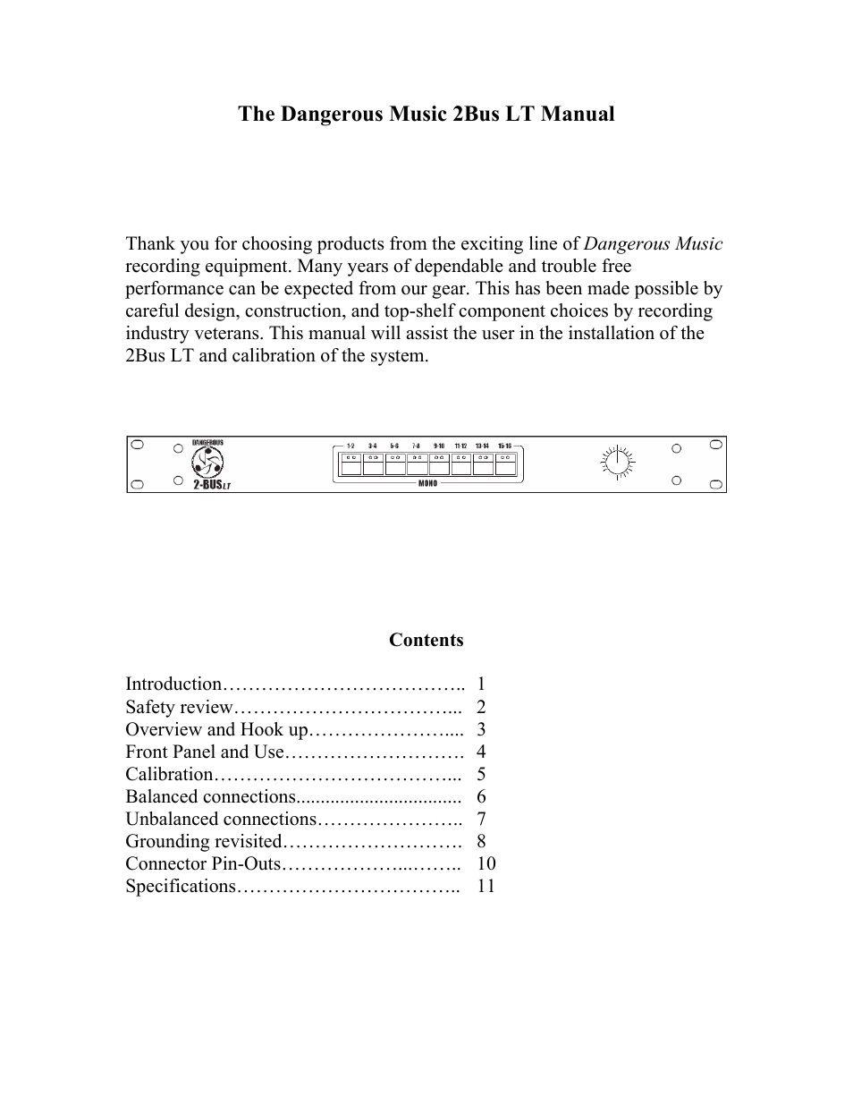 Dangerous Music 2-Bus LT User Manual | 11 pages