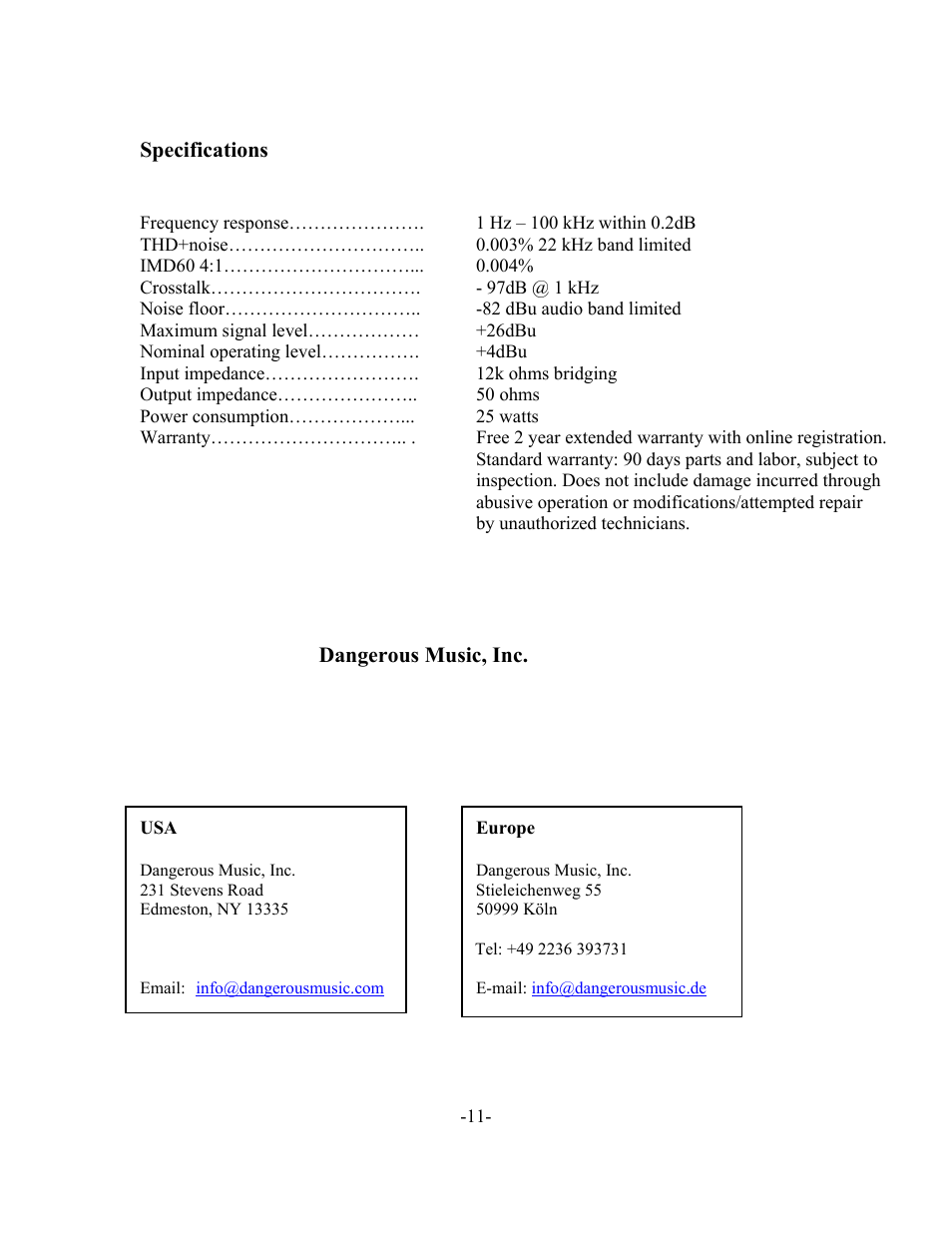 Dangerous Music 2-Bus LT User Manual | Page 11 / 11