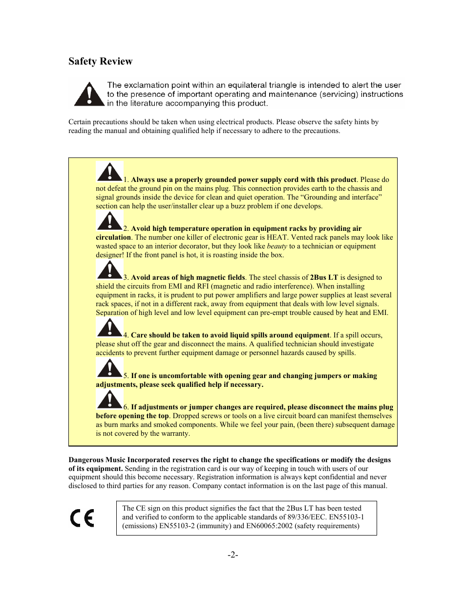 Safety review | Dangerous Music 2-Bus LT User Manual | Page 2 / 11