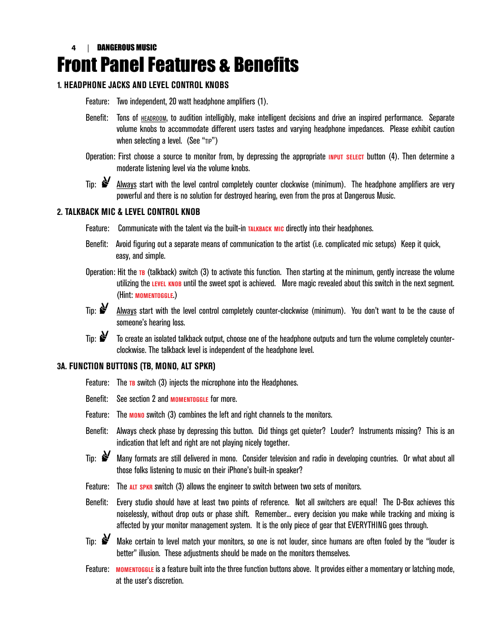Front panel features & benefits | Dangerous Music D-Box User Manual | Page 6 / 22