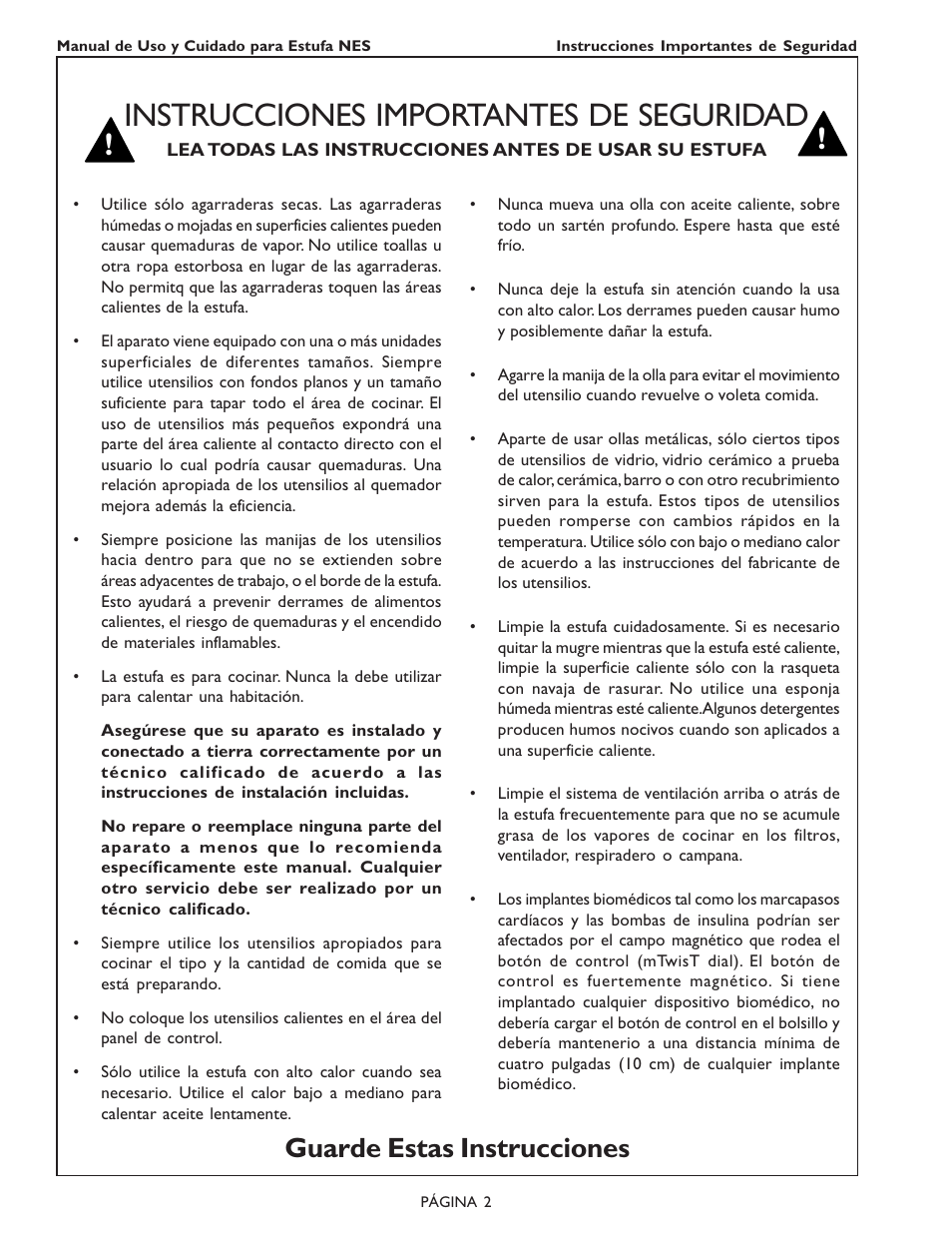 Instrucciones importantes de seguridad, Guarde estas instrucciones | Bosch NES 930 UC User Manual | Page 36 / 48