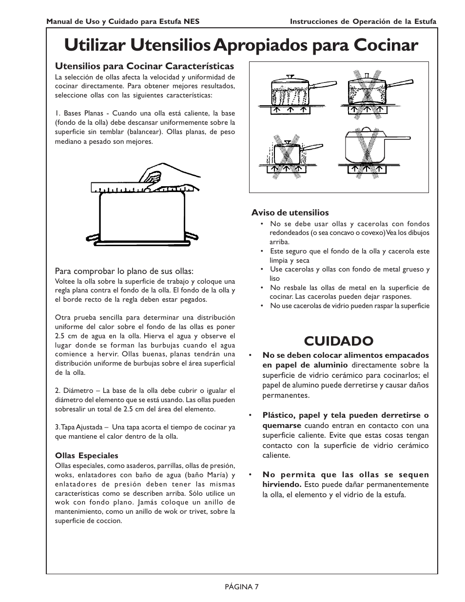 Utilizar utensilios apropiados para cocinar, Cuidado | Bosch NES 930 UC User Manual | Page 41 / 48