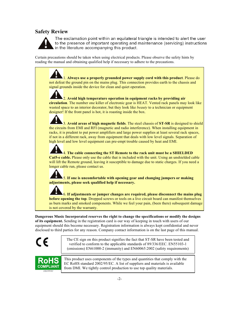 Safety review | Dangerous Music SR Monitor User Manual | Page 2 / 16