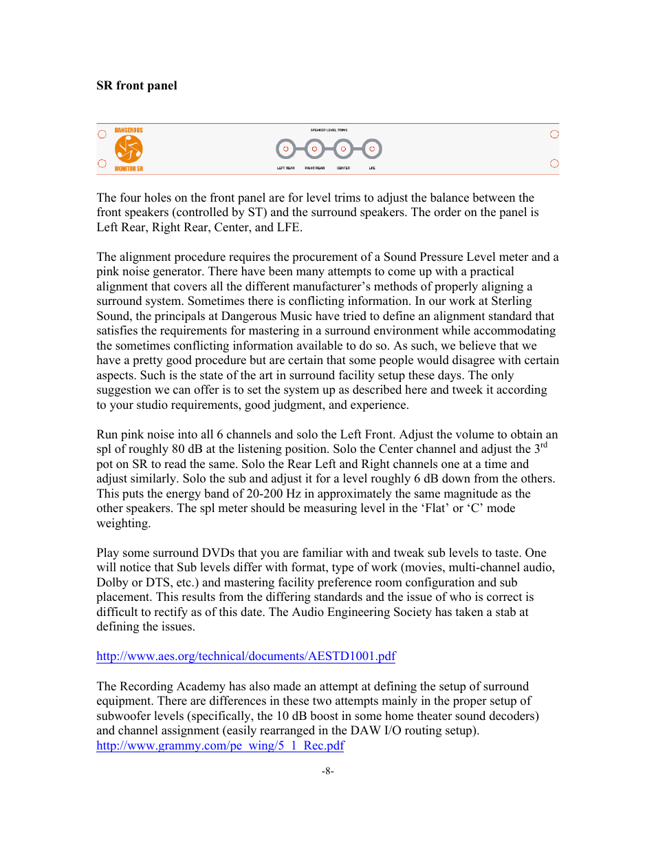 Dangerous Music SR Monitor User Manual | Page 8 / 16