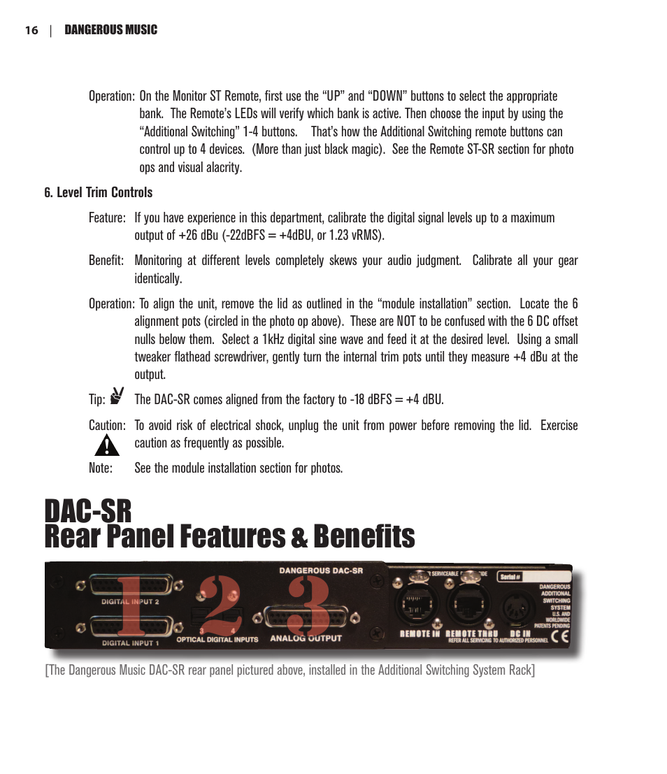 Dac-sr rear panel features & benefits | Dangerous Music Additional Switching System User Manual | Page 18 / 30