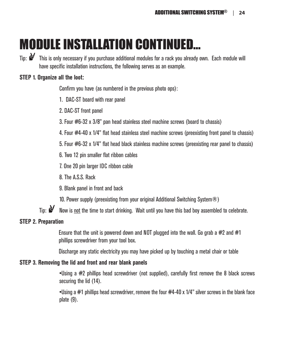 Module installation continued | Dangerous Music Additional Switching System User Manual | Page 26 / 30