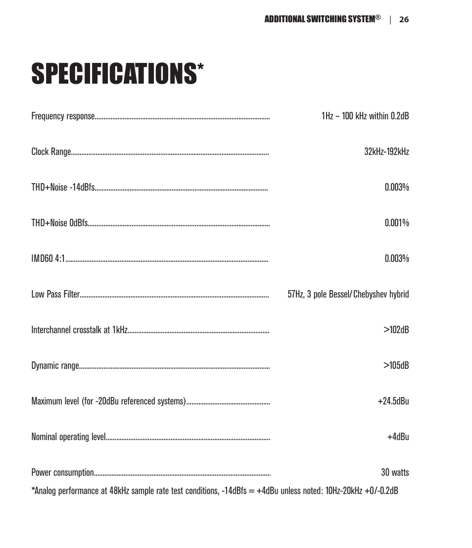 Specifications | Dangerous Music Additional Switching System User Manual | Page 28 / 30