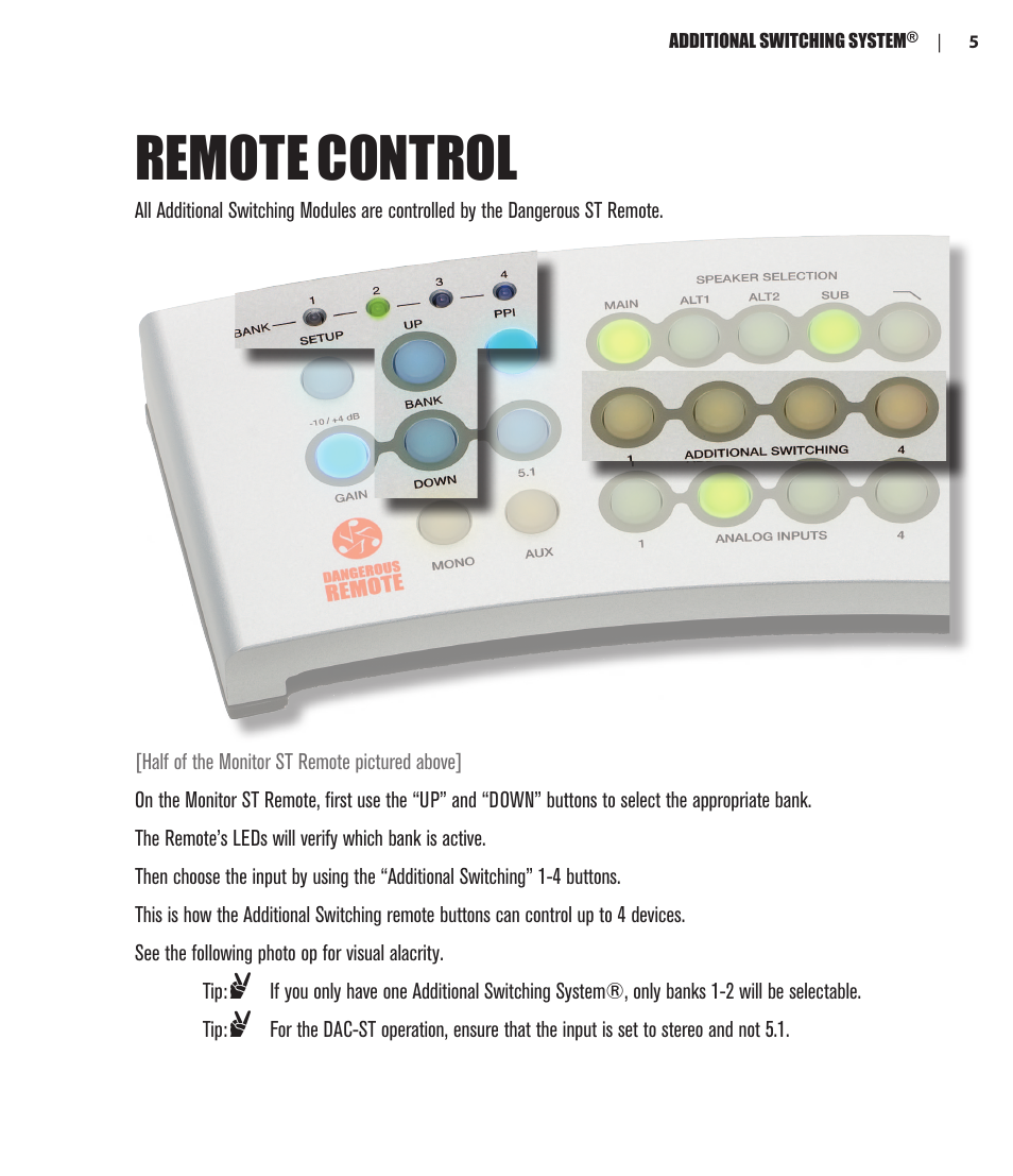 Remote, Control | Dangerous Music Additional Switching System User Manual | Page 7 / 30