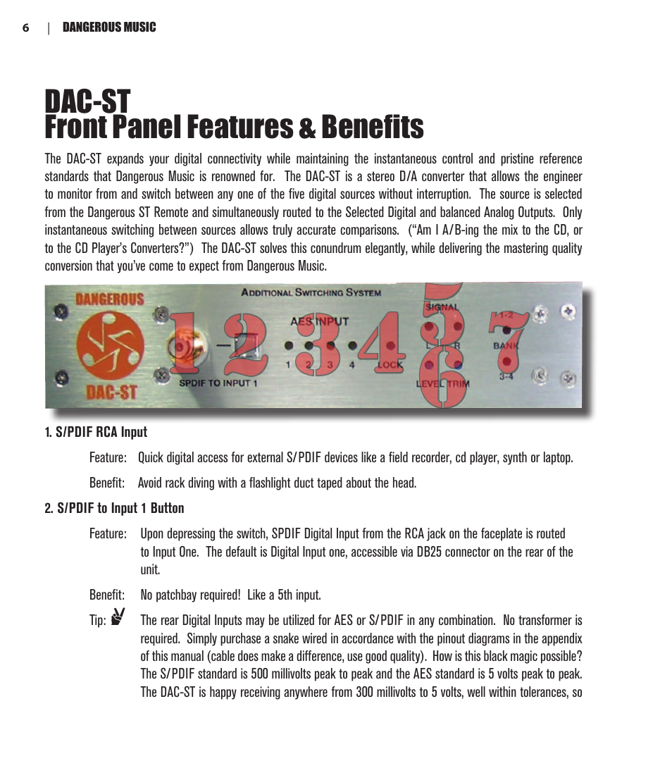 Dac-st front panel features & benefits | Dangerous Music Additional Switching System User Manual | Page 8 / 30