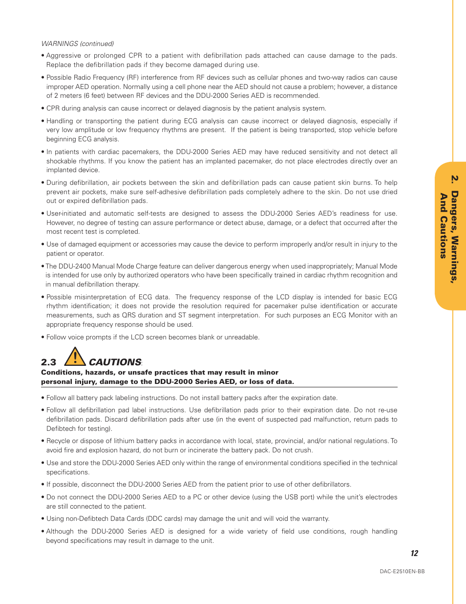 3 cautions, Caution | Defibtech DDU-2450 Series User Manual User Manual | Page 12 / 65