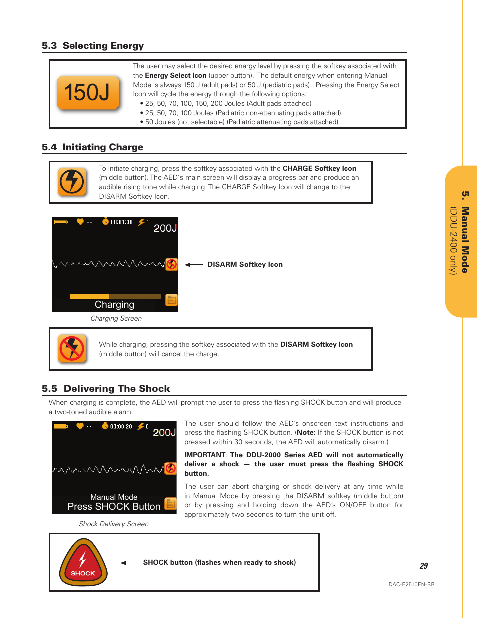 Charging, Press shock button | Defibtech DDU-2450 Series User Manual User Manual | Page 29 / 65