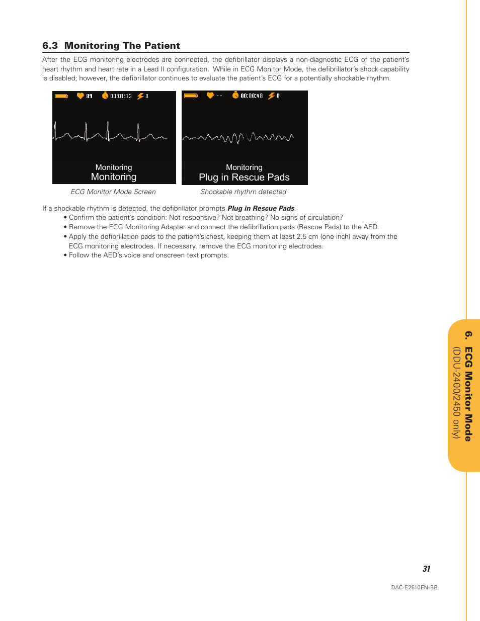 3 monitoring the patient | Defibtech DDU-2450 Series User Manual User Manual | Page 31 / 65