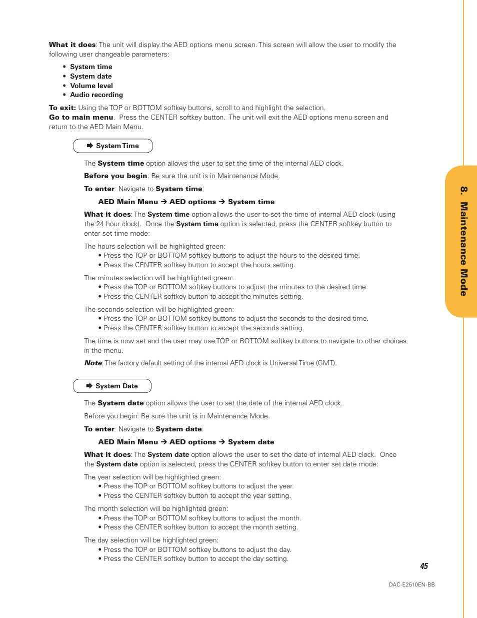 Maintenance mode | Defibtech DDU-2450 Series User Manual User Manual | Page 45 / 65