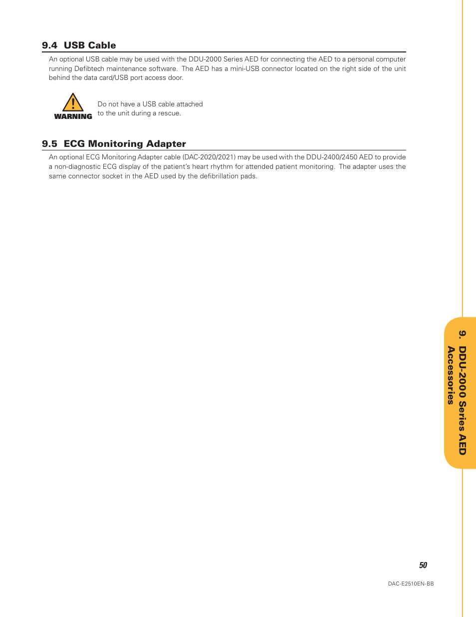 4 usb cable 9.5 ecg monitoring adapter | Defibtech DDU-2450 Series User Manual User Manual | Page 50 / 65