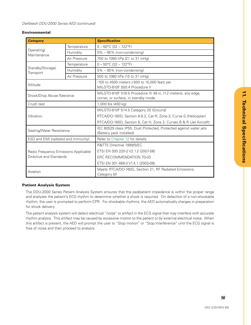 Environmental, 11 . tec hnical specifications | Defibtech DDU-2450 Series User Manual User Manual | Page 56 / 65