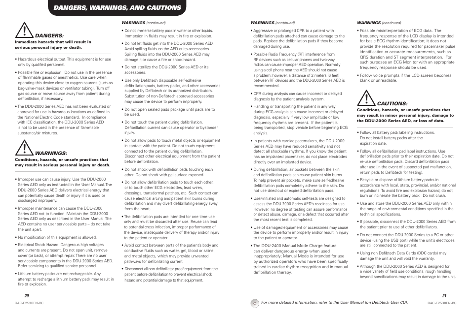 Dangers, warnings, and cautions | Defibtech DDU-2450 Series Operating Guide User Manual | Page 11 / 14