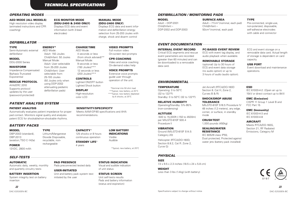 Technical specifications | Defibtech DDU-2450 Series Operating Guide User Manual | Page 12 / 14