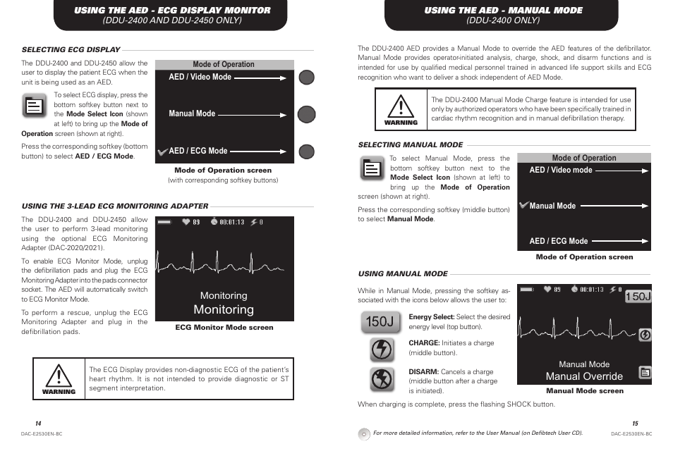 Monitoring | Defibtech DDU-2450 Series Operating Guide User Manual | Page 8 / 14