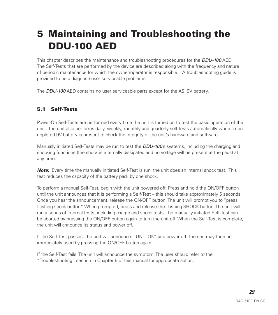 5 maintaining and troubleshooting the ddu-100 aed | Defibtech DDU-100 Series User Manual | Page 37 / 74