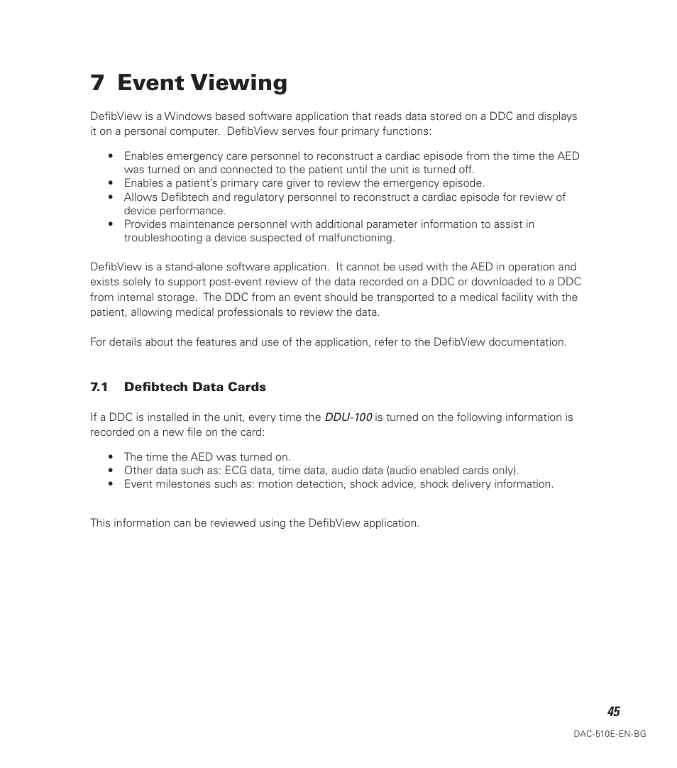 7 event viewing | Defibtech DDU-100 Series User Manual | Page 53 / 74