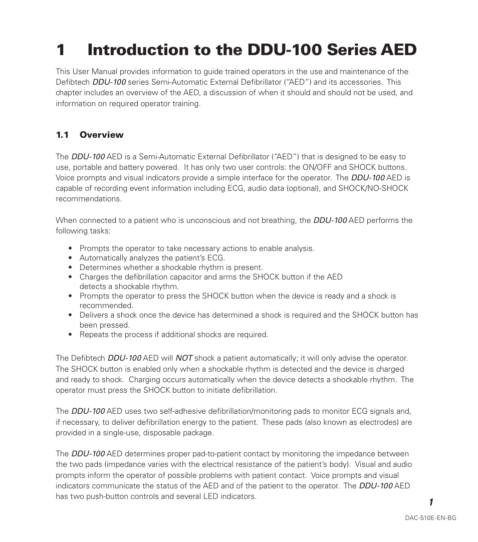 1 introduction to the ddu-100 series aed | Defibtech DDU-100 Series User Manual | Page 9 / 74