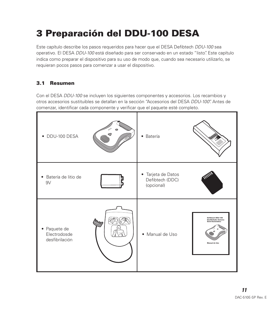 3 preparación del ddu-100 desa | Defibtech DDU-100 Series User Manual | Page 19 / 65