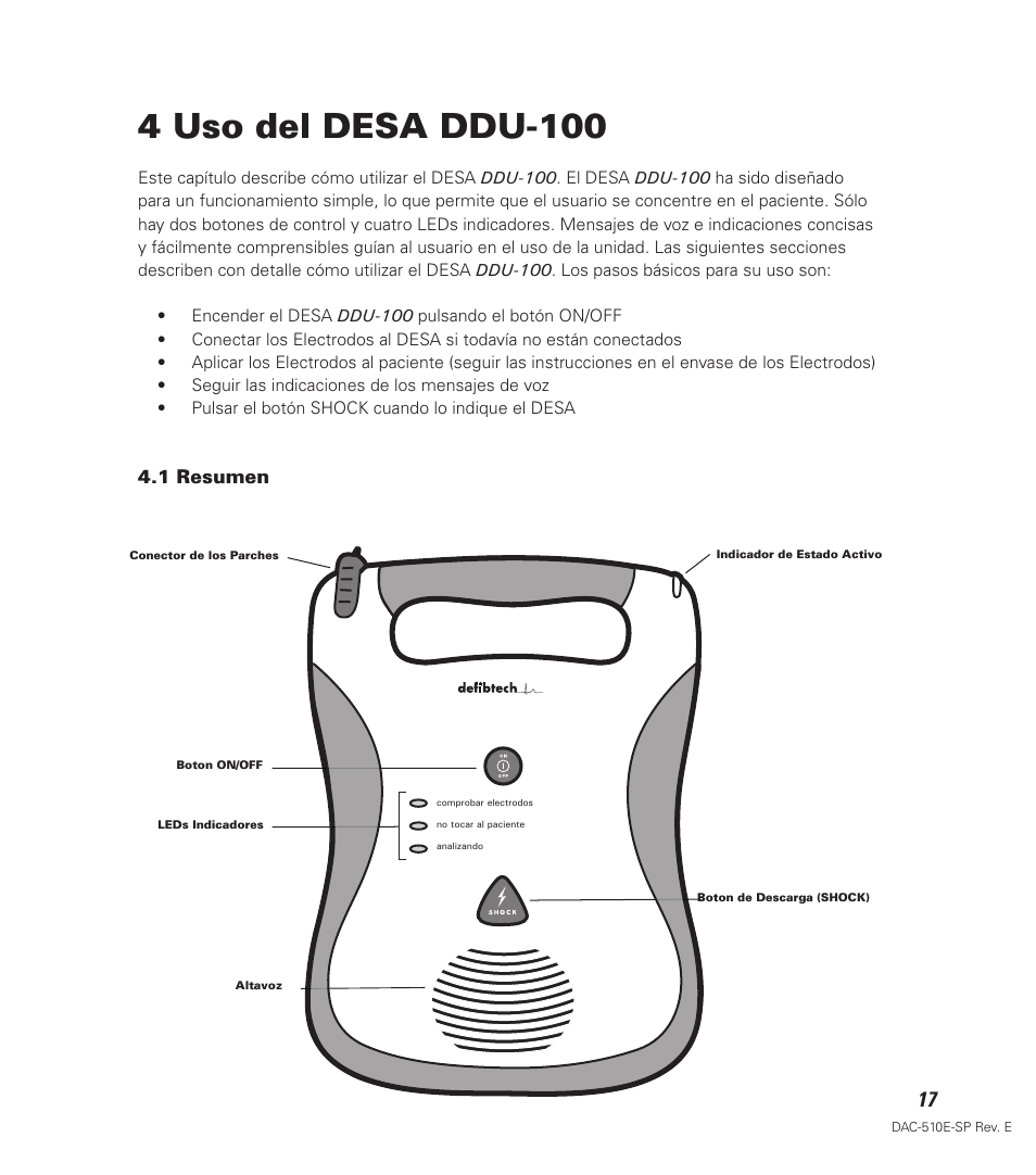 4 uso del desa ddu-100, 1 resumen | Defibtech DDU-100 Series User Manual | Page 25 / 65