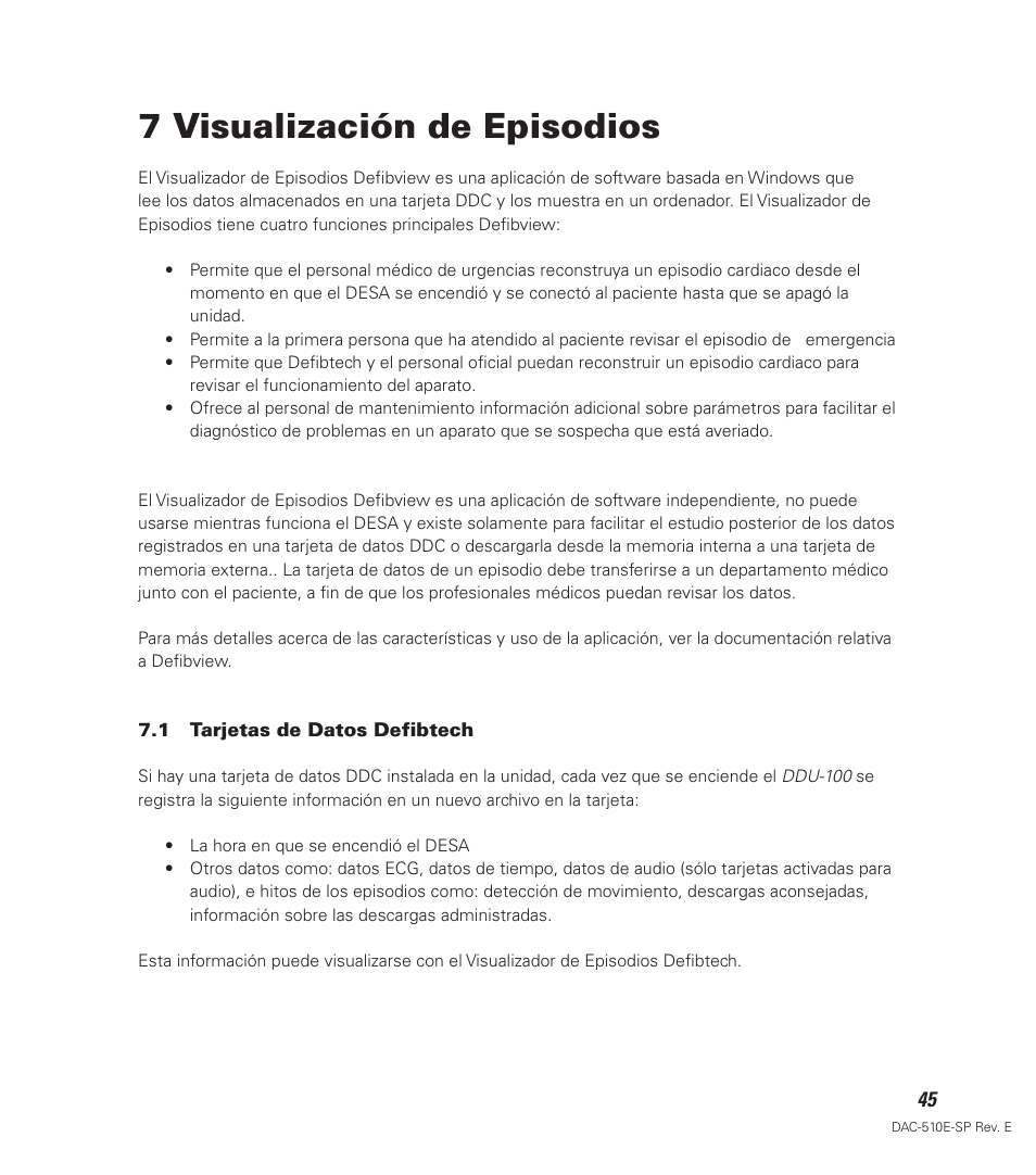 7 visualización de episodios | Defibtech DDU-100 Series User Manual | Page 53 / 65