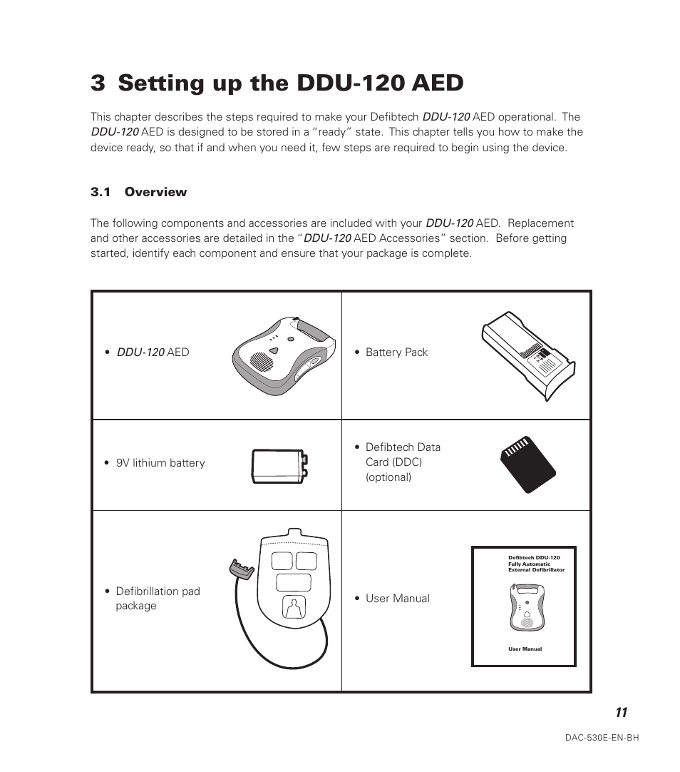 3 setting up the ddu-120 aed | Defibtech DDU-120 Series User Manual | Page 19 / 72