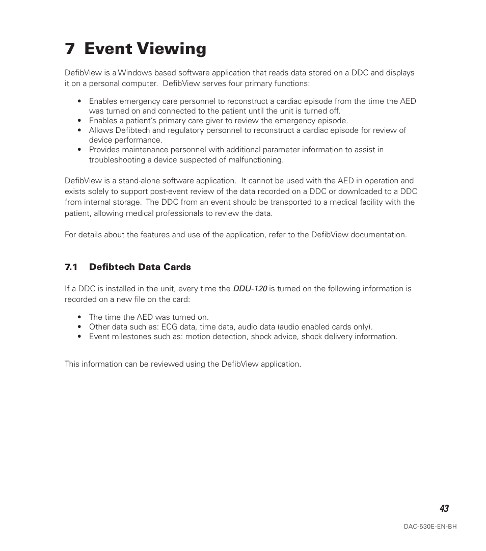 7 event viewing | Defibtech DDU-120 Series User Manual | Page 51 / 72