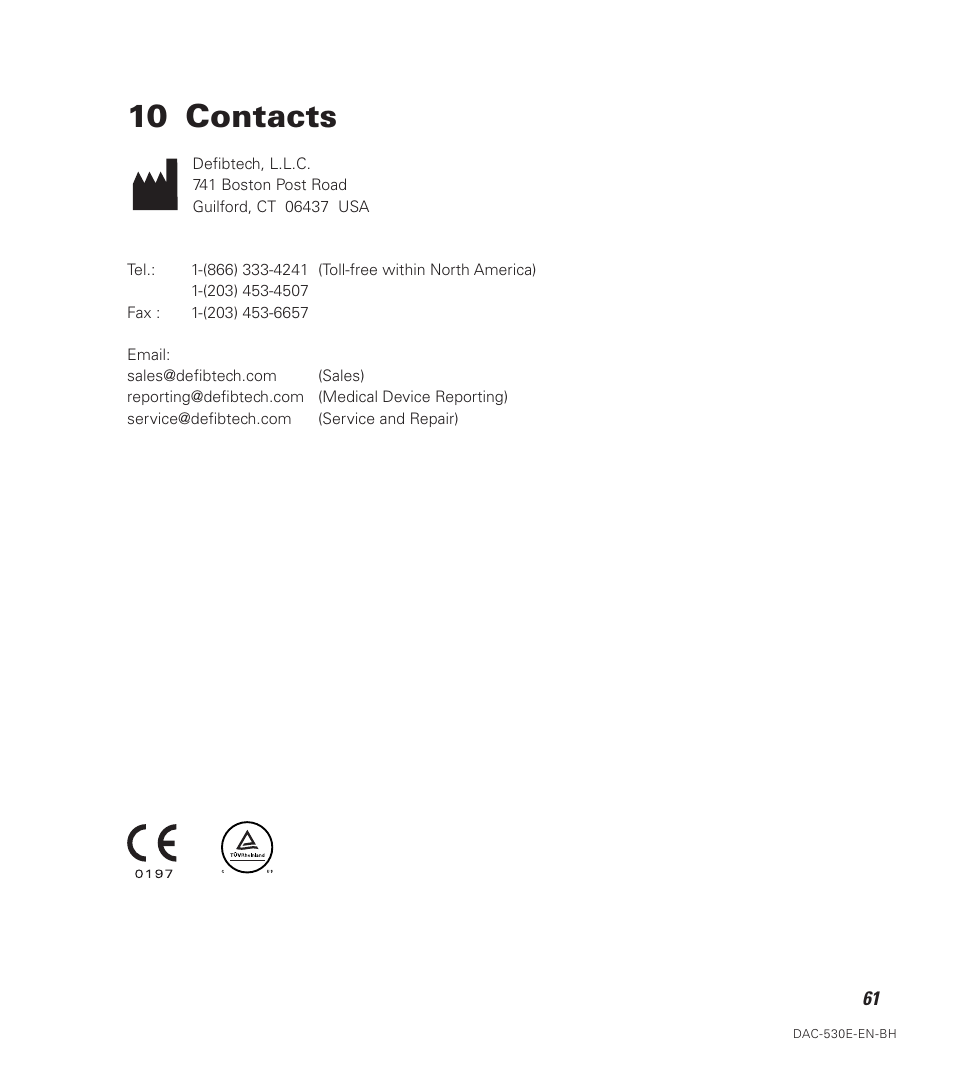 10 contacts | Defibtech DDU-120 Series User Manual | Page 69 / 72