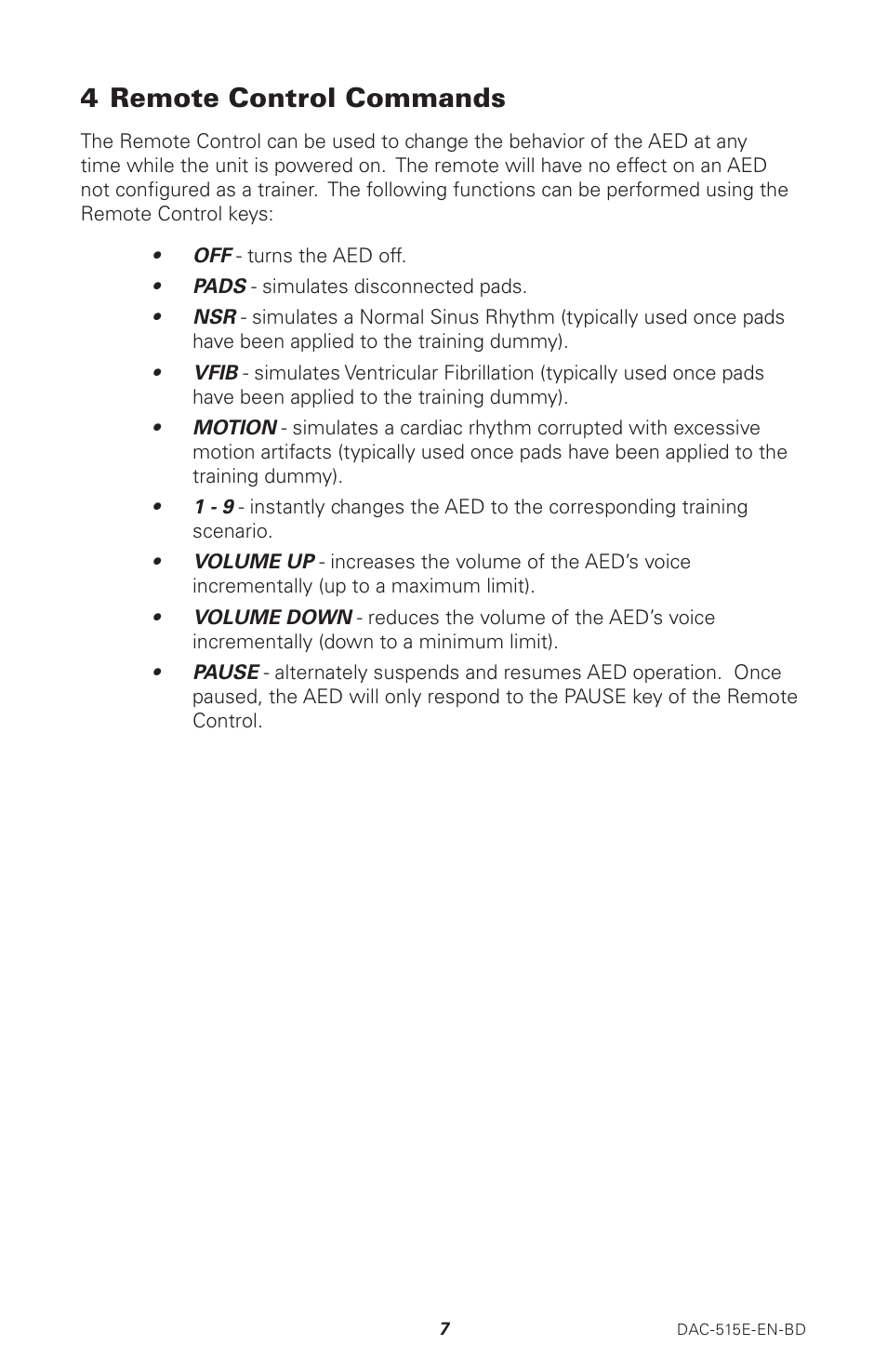 4 remote control commands | Defibtech AED Training Equipment User Manual | Page 11 / 14