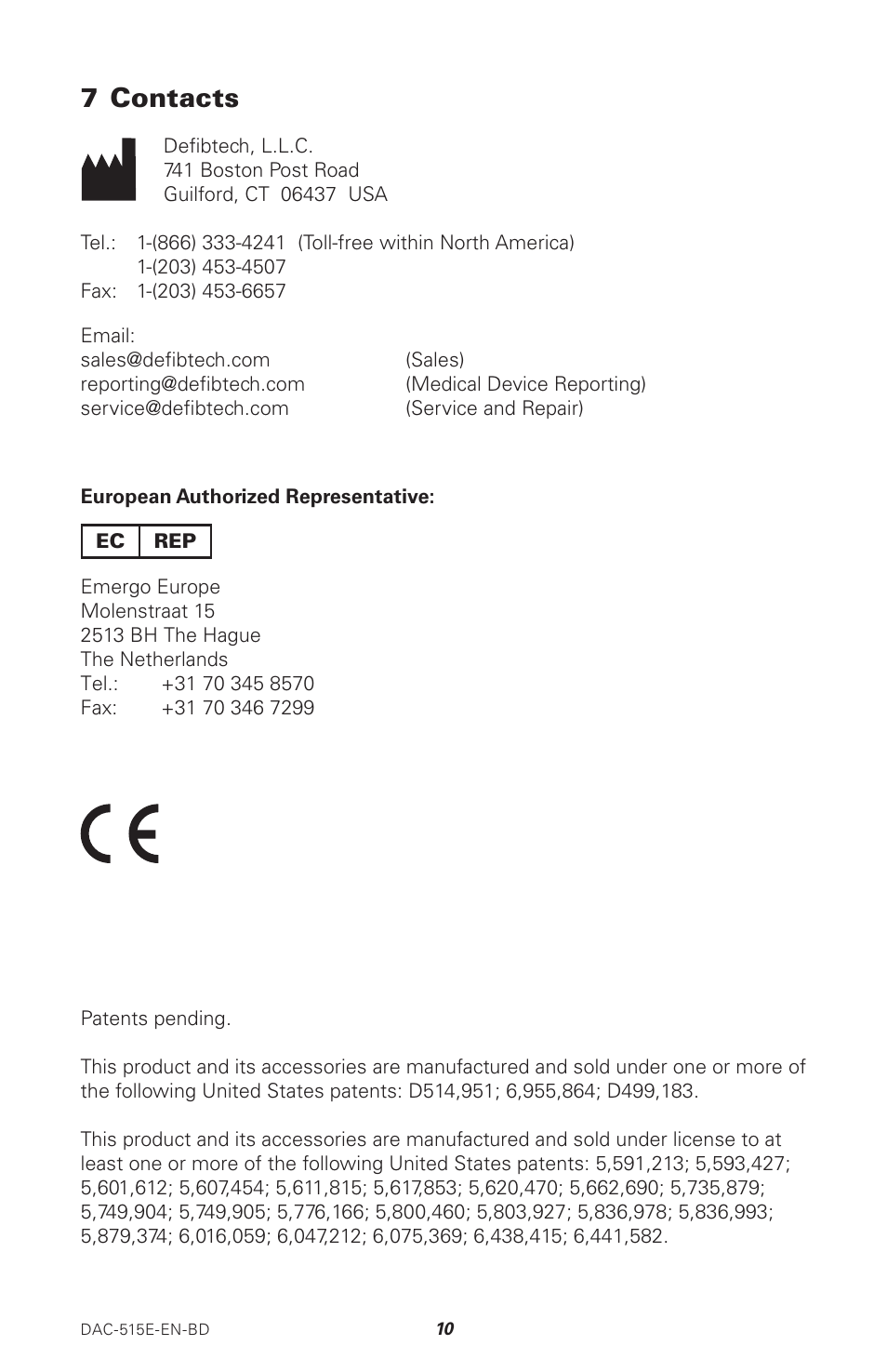 7 contacts | Defibtech AED Training Equipment User Manual | Page 14 / 14