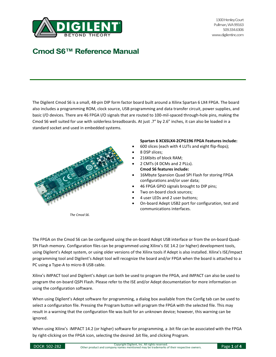 Digilent 410-282P-KIT User Manual | 4 pages