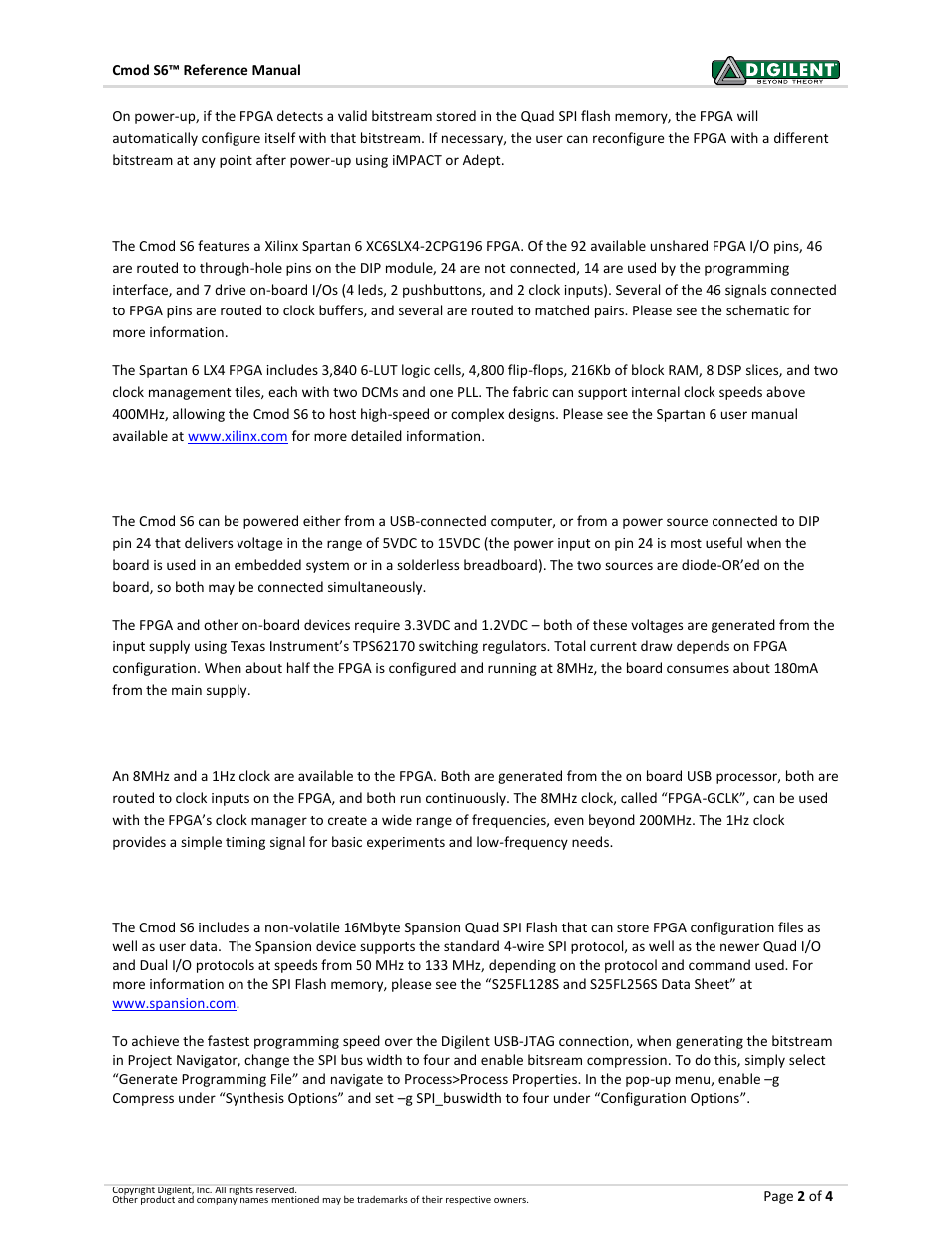 2fpga, 3power, 4clocks | Digilent 410-282P-KIT User Manual | Page 2 / 4