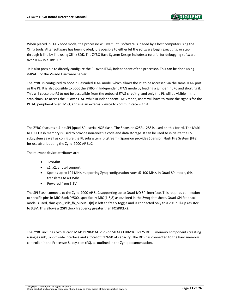 3 jtag boot mode, 4 spi flash, 5 ddr memory | Digilent 410-279P-KIT User Manual | Page 11 / 26