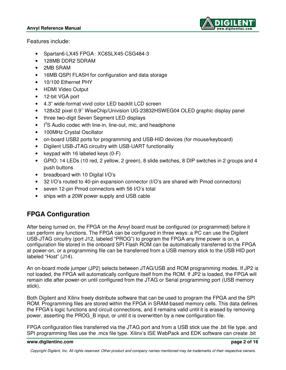 Fpga configuration | Digilent 410-258P-KIT User Manual | Page 2 / 16