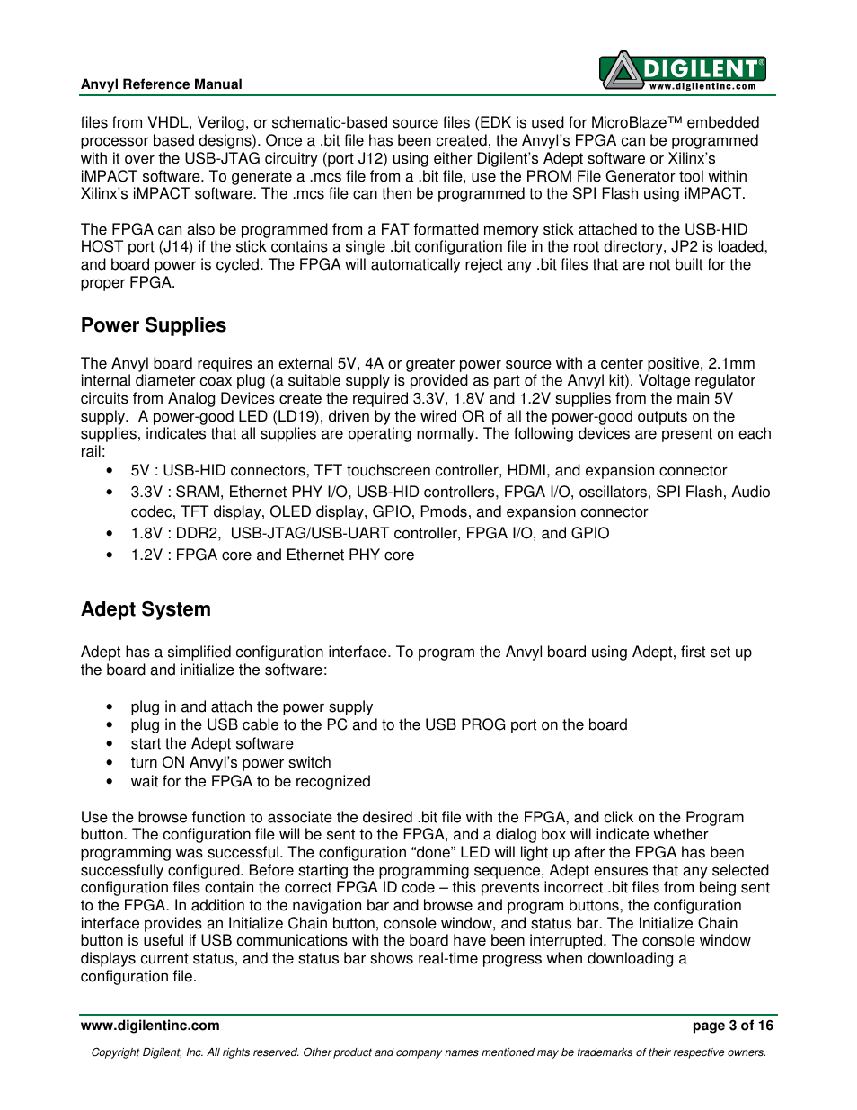 Power supplies, Adept system | Digilent 410-258P-KIT User Manual | Page 3 / 16