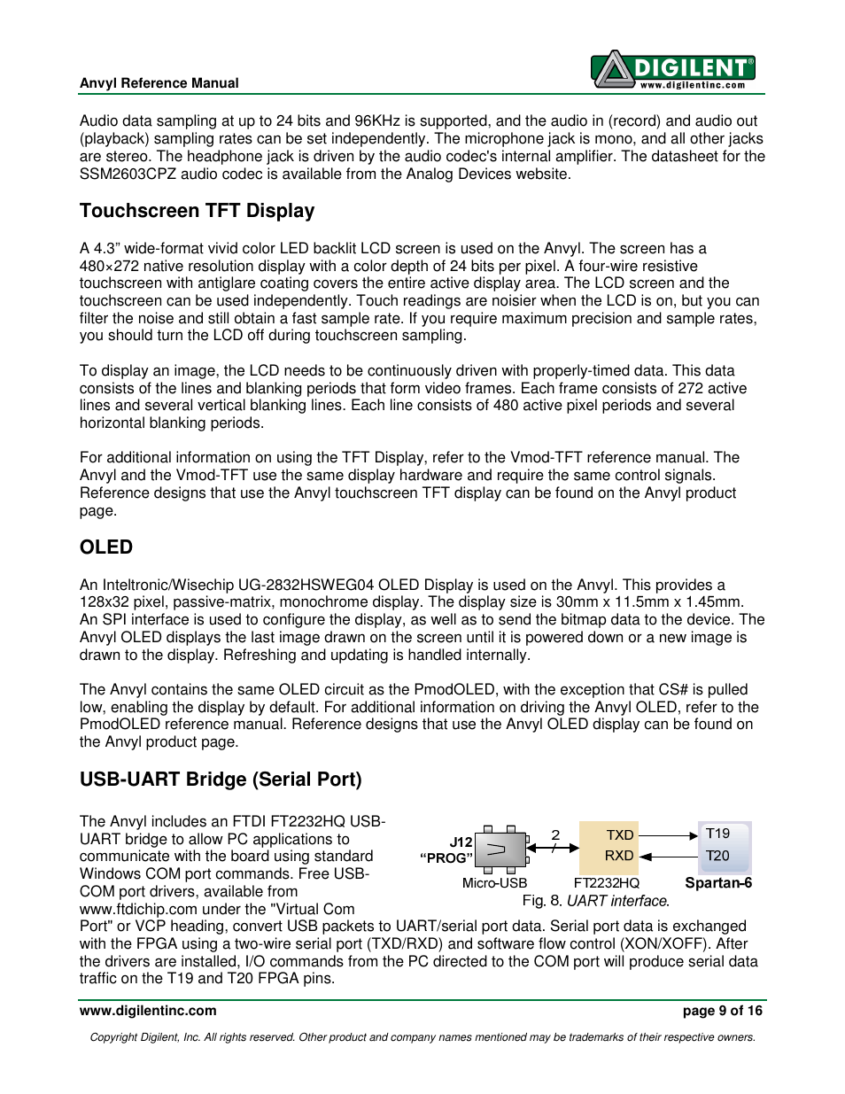 Touchscreen tft display, Oled, Usb-uart bridge (serial port) | Digilent 410-258P-KIT User Manual | Page 9 / 16
