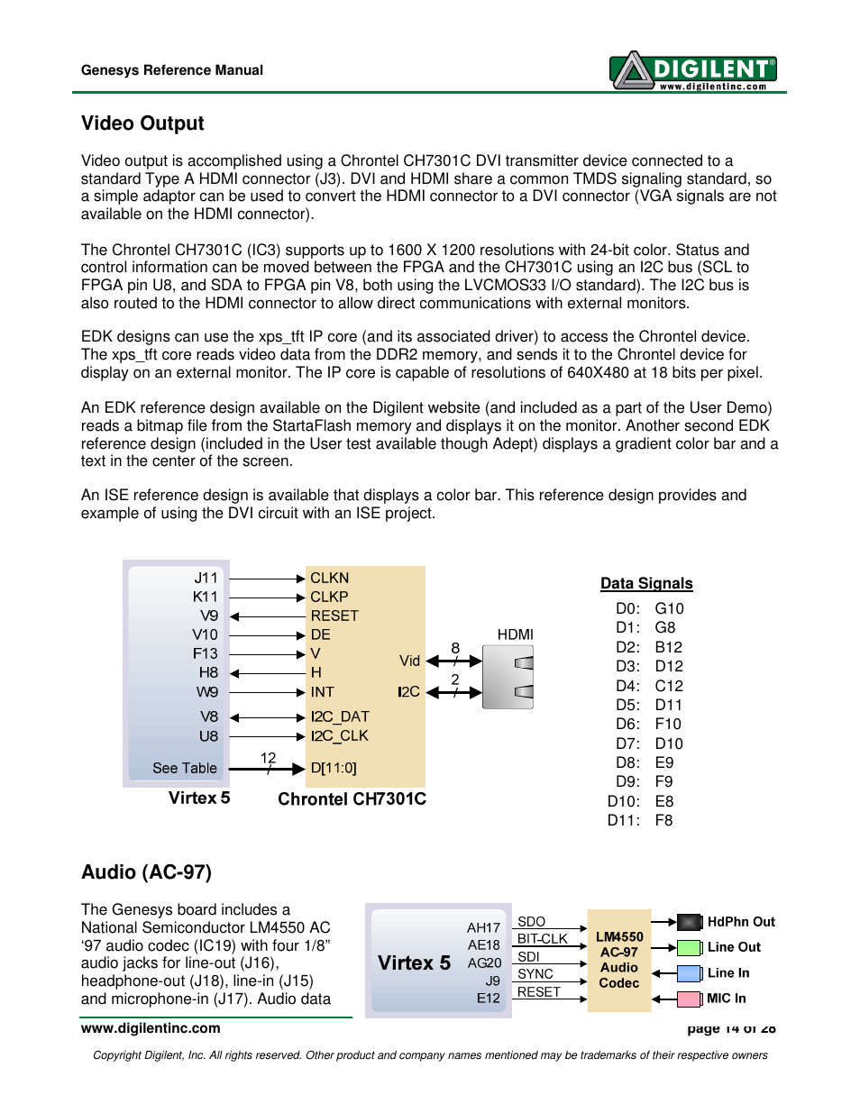 Video output, Audio (ac-97) | Digilent 410-138P-KIT User Manual | Page 14 / 28