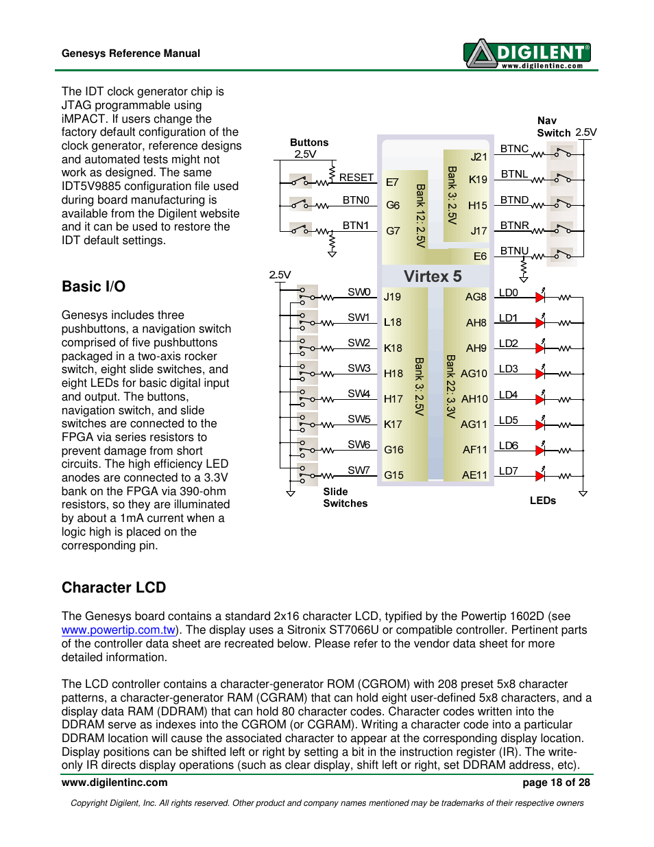 Basic i/o, Character lcd | Digilent 410-138P-KIT User Manual | Page 18 / 28